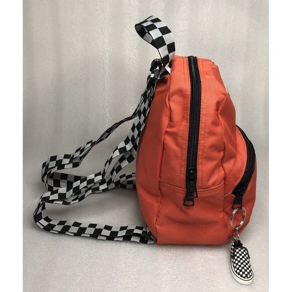 Vans Got This Mini Backpack Orange Black/White Checkered Strap & Keychain UNISEX - Picture 3 of 16